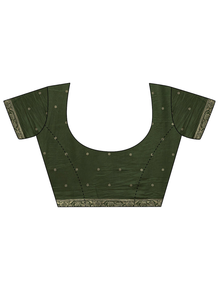 Olive Woven Design Silk Blend Saree With Unstitched Blouse Piece