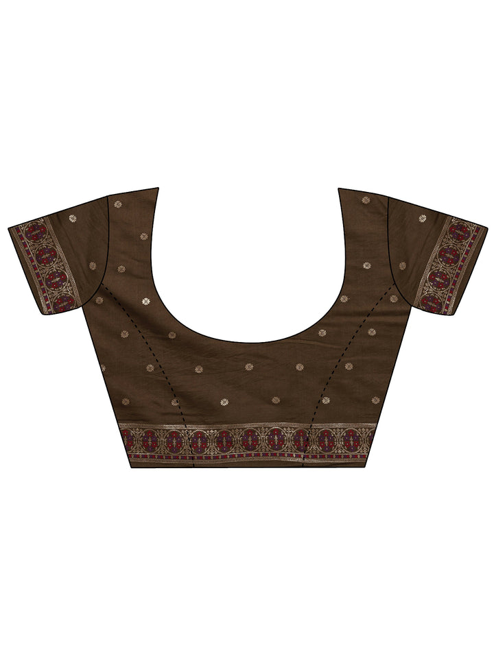 Bronze Woven Design Silk Blend Saree With Unstitched Blouse Piece