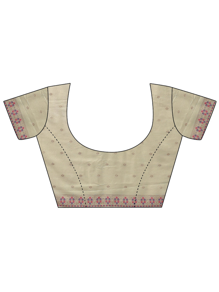 Cream Woven Design Silk Blend Saree With Unstitched Blouse Piece