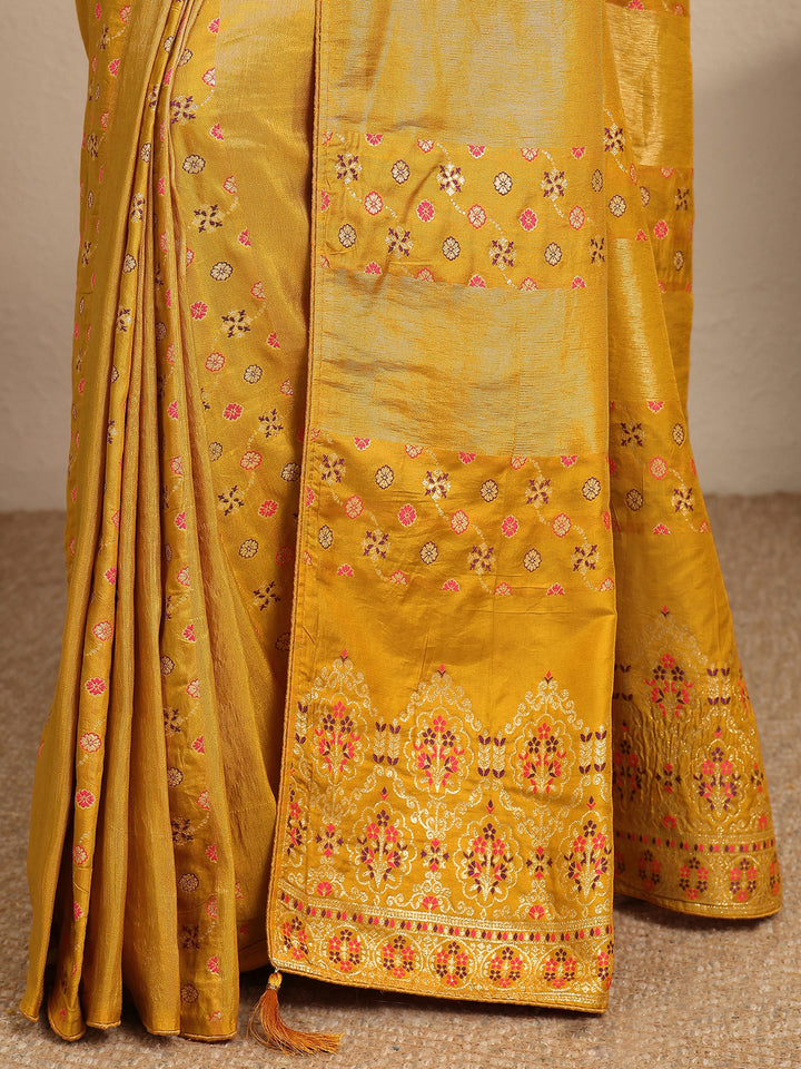 Mustard Woven Design Silk Blend Saree With Unstitched Blouse Piece