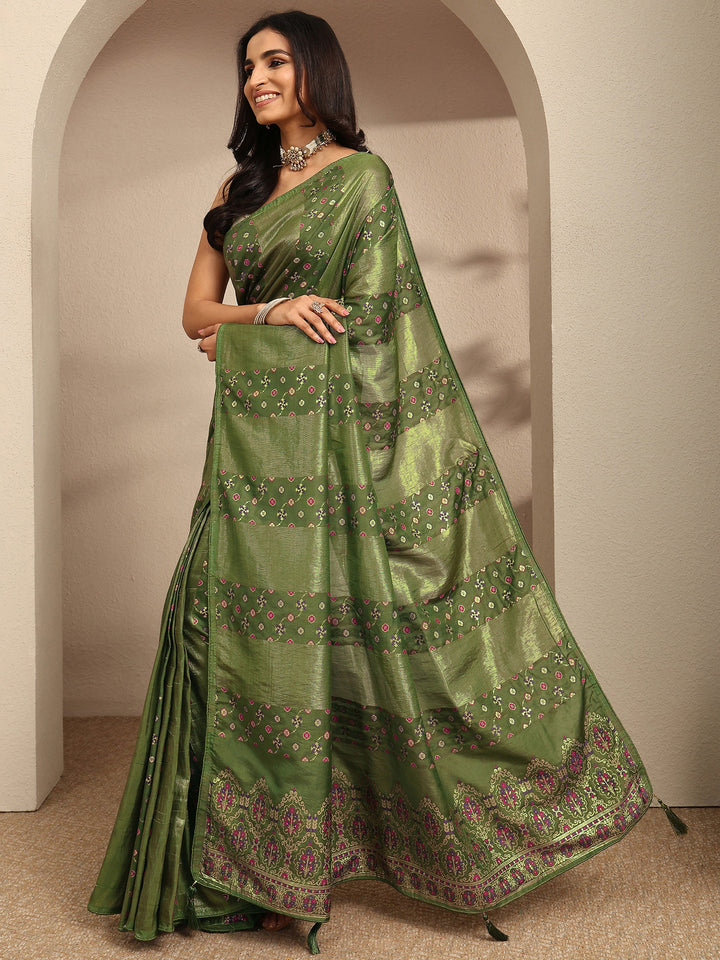 Green Woven Design Silk Blend Saree With Unstitched Blouse Piece