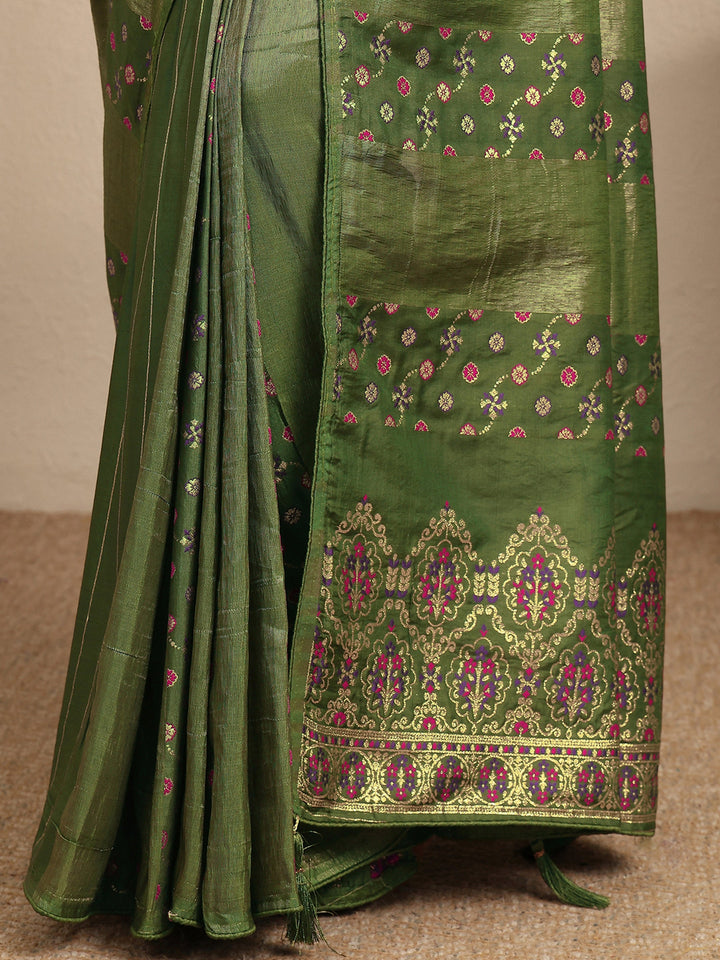 Green Woven Design Silk Blend Saree With Unstitched Blouse Piece