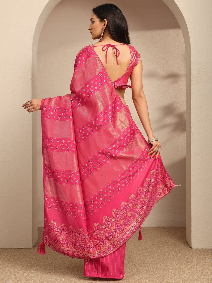 Pink Woven Design Silk Blend Saree With Unstitched Blouse Piece
