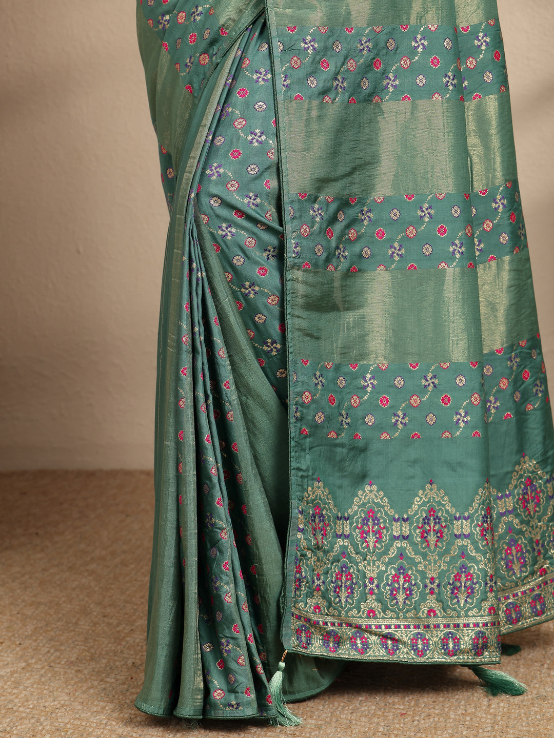 Blue Woven Design Silk Blend Saree With Unstitched Blouse Piece