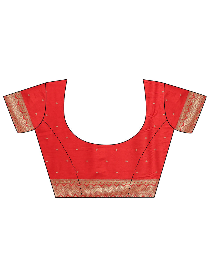 Red Woven Design Silk Blend Saree With Unstitched Blouse Piece