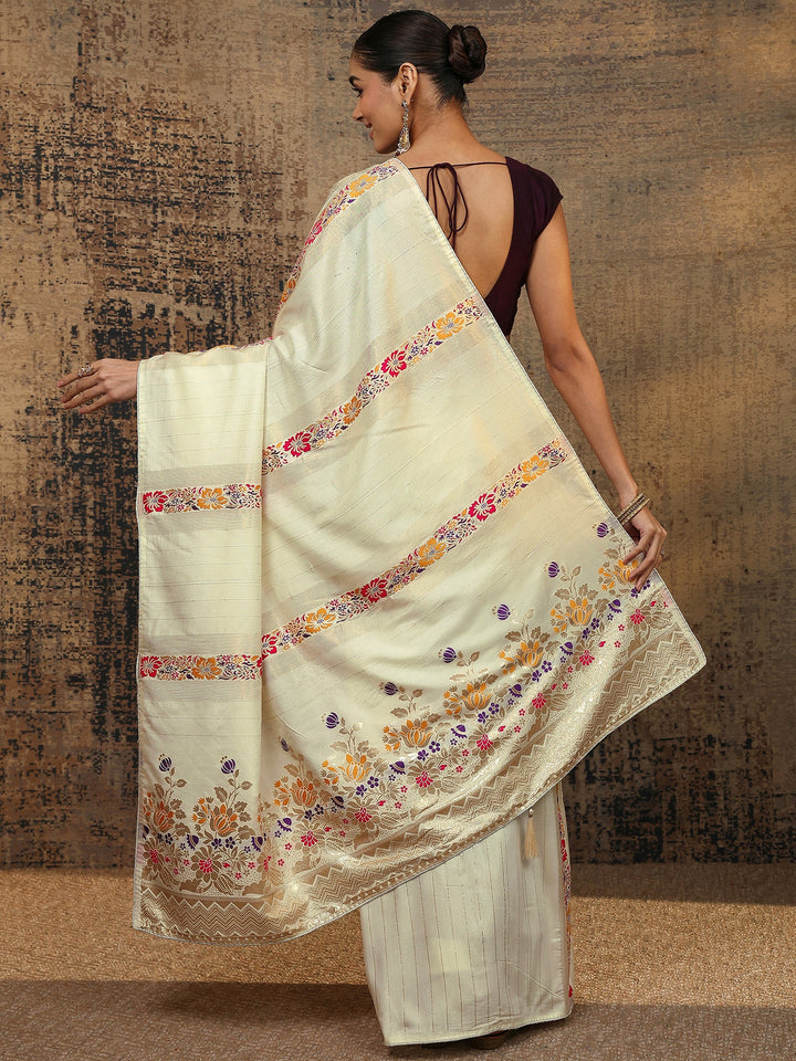 Off White Woven Design Silk Blend Saree With Unstitched Blouse Piece