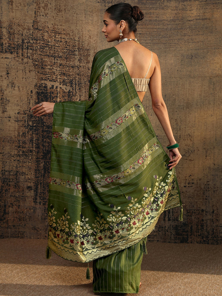 Green Woven Design Silk Blend Saree With Unstitched Blouse Piece
