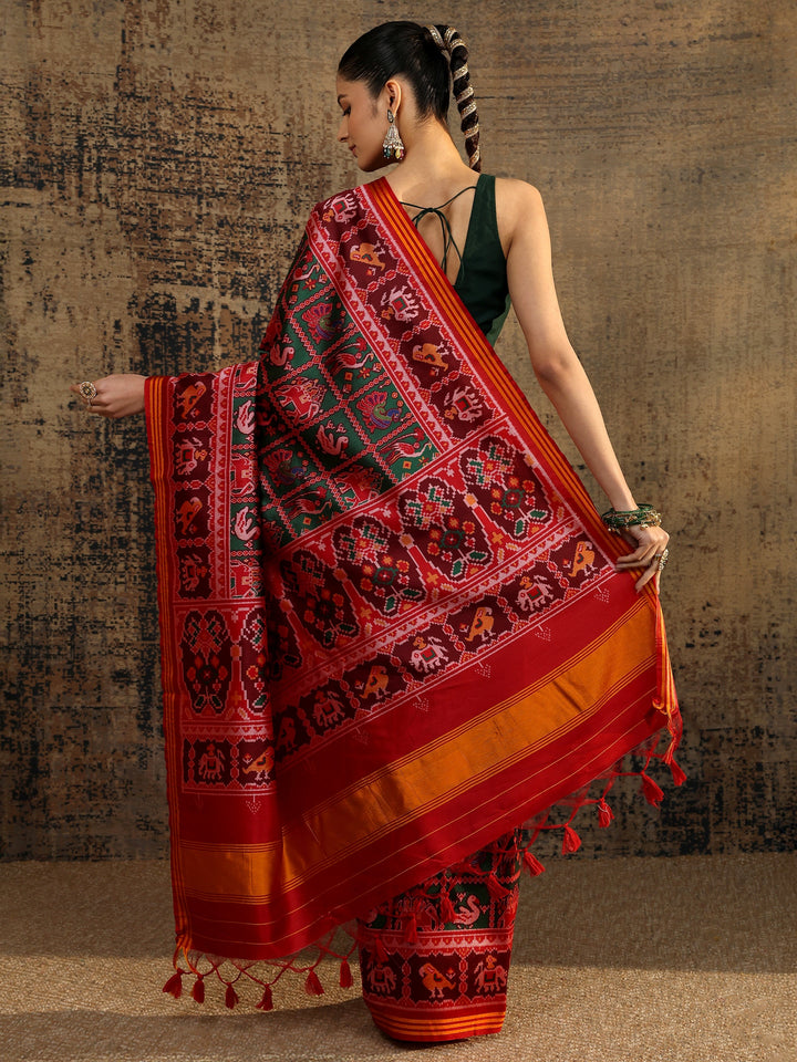 Multi Tribal Printed Silk Saree With Unstitched Blouse Piece