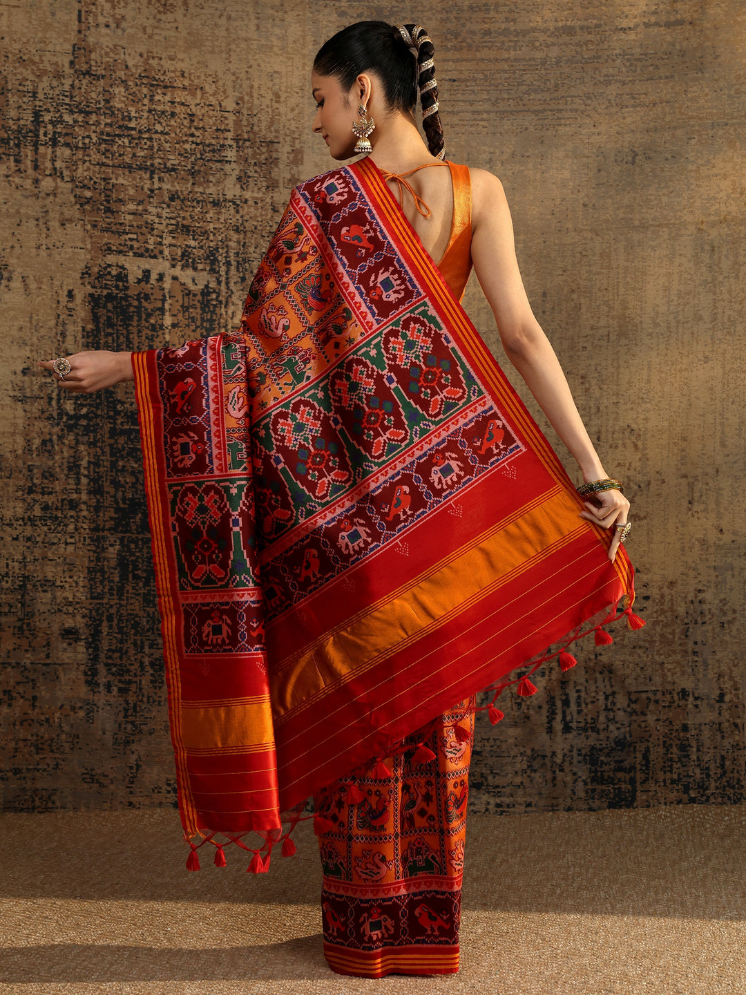 Multi Tribal Printed Silk Saree With Unstitched Blouse Piece