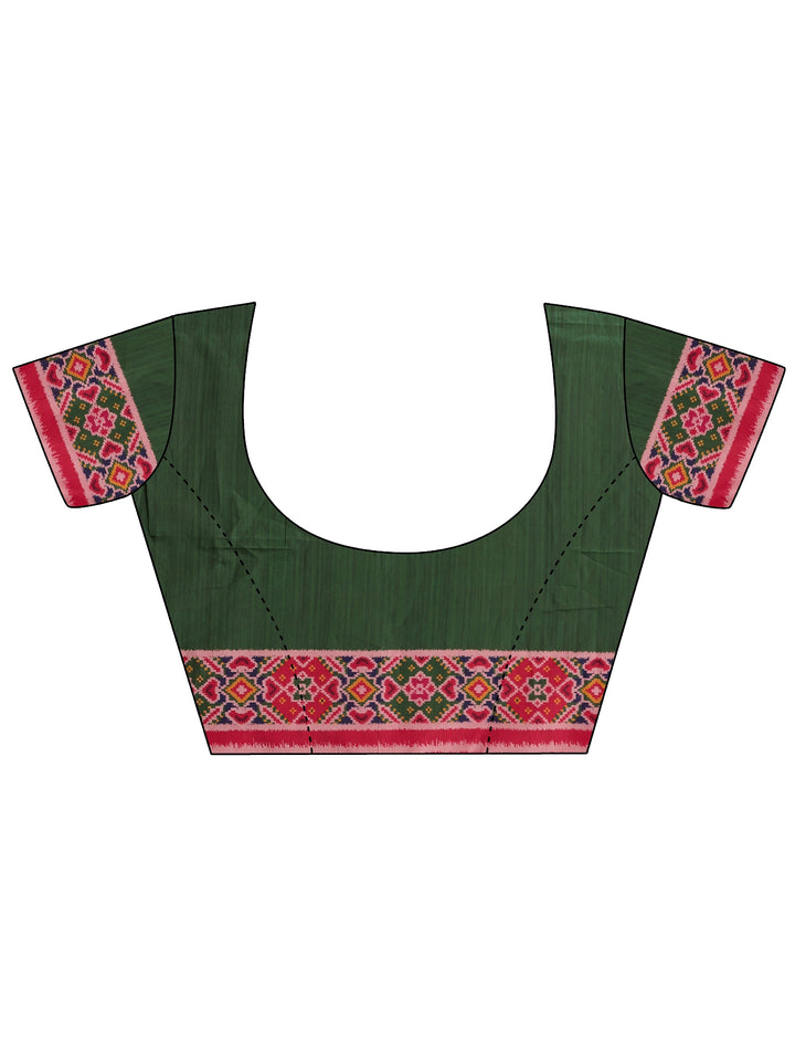 Multi Ikat Printed Silk Saree With Unstitched Blouse Piece