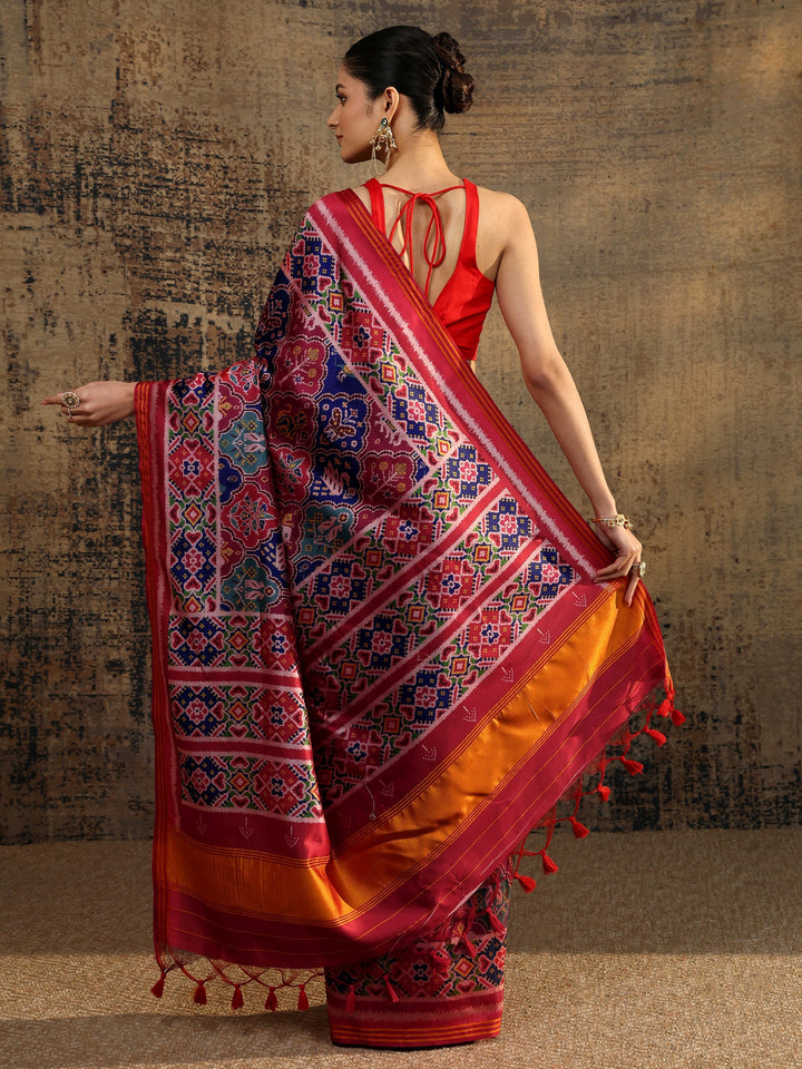 Multi Printed Silk Saree With Unstitched Blouse Piece