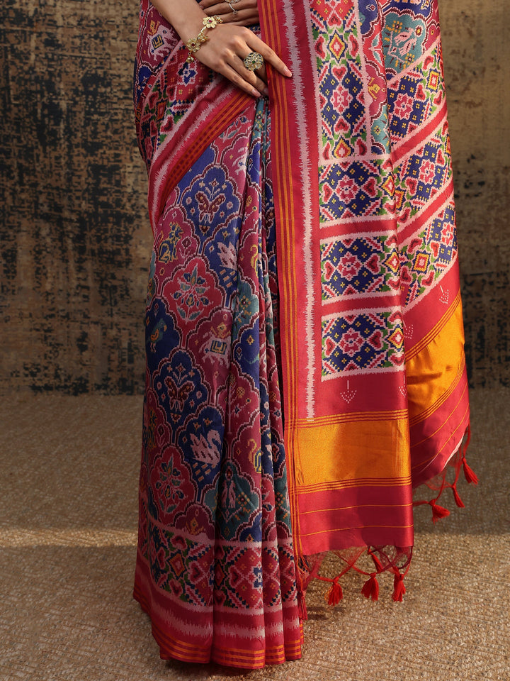 Multi Printed Silk Saree With Unstitched Blouse Piece