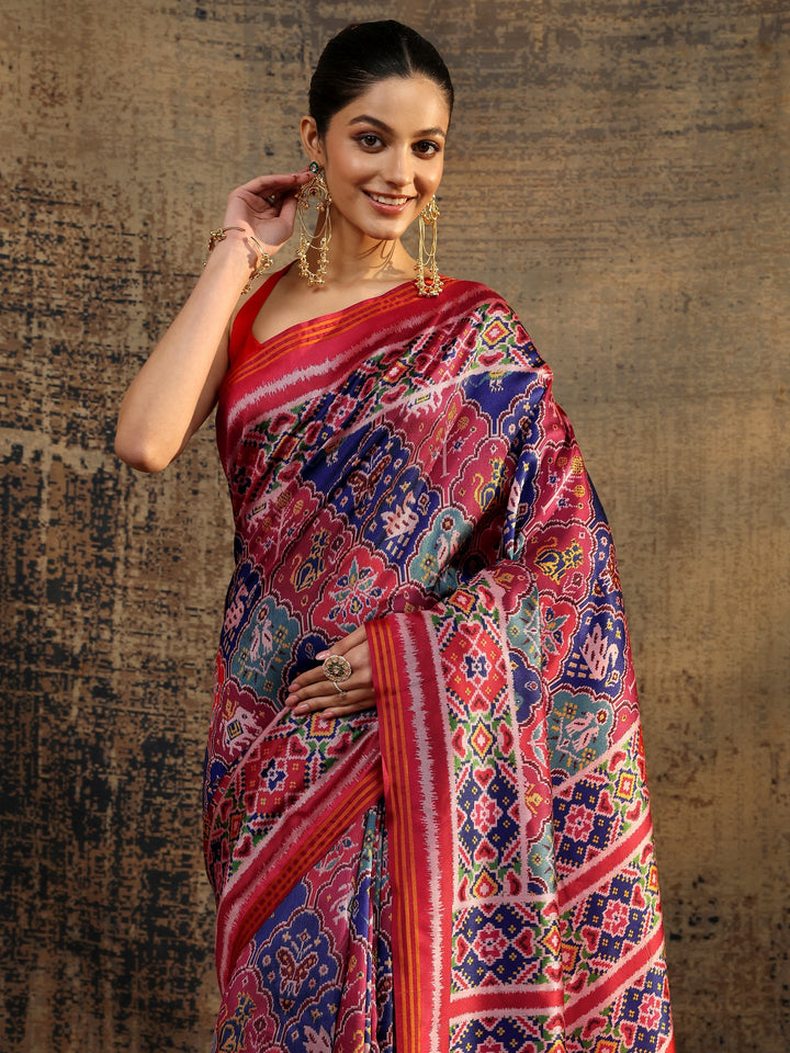 Multi Printed Silk Saree With Unstitched Blouse Piece