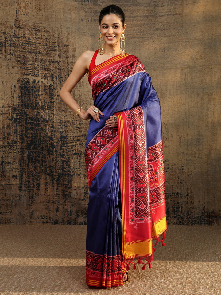 Blue Solid Silk Saree With Unstitched Blouse Piece