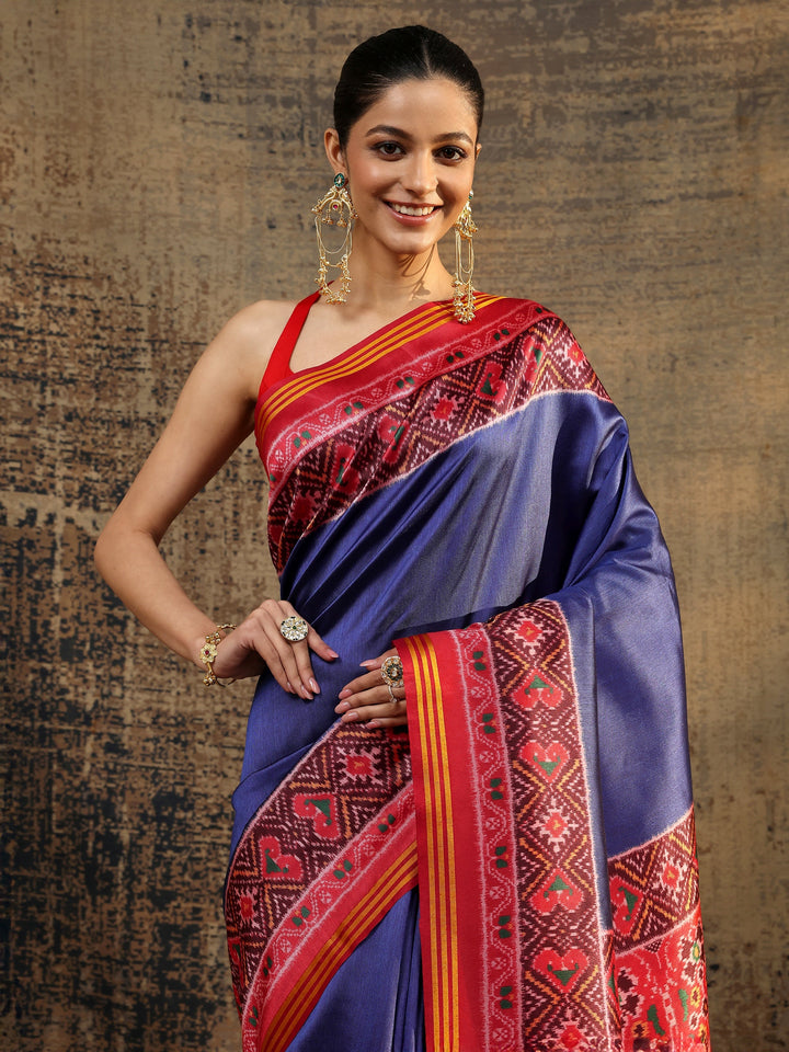 Blue Solid Silk Saree With Unstitched Blouse Piece