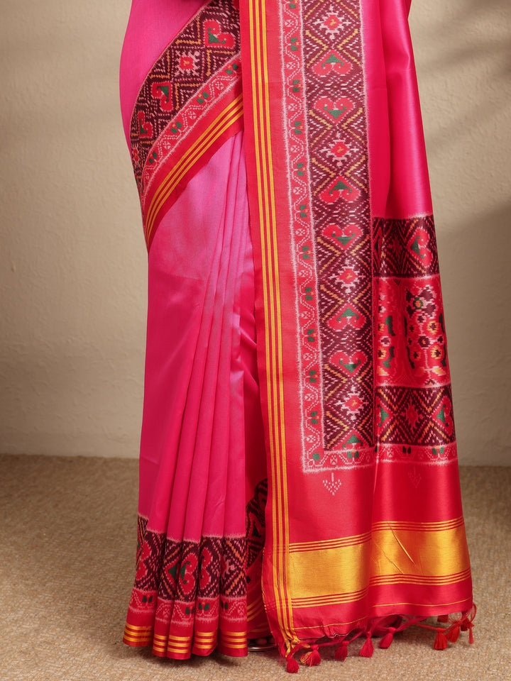 Pink Solid Silk Saree With Unstitched Blouse Piece