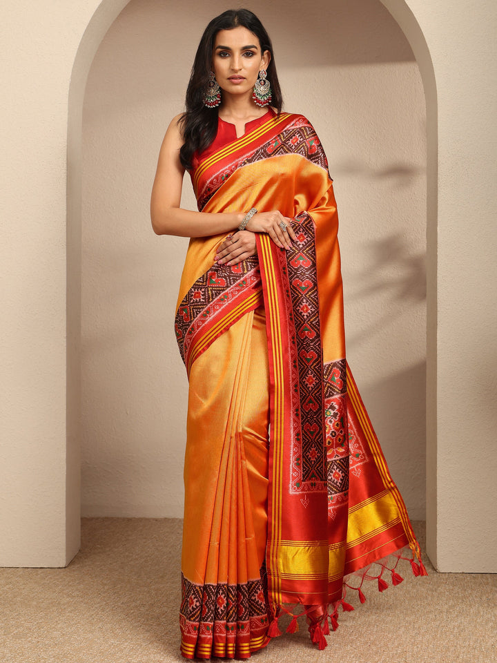 Mustard Solid Silk Saree With Unstitched Blouse Piece