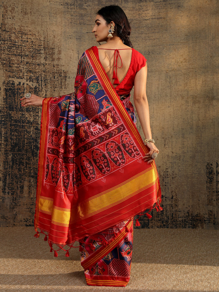 Multi Printed Silk Saree With Unstitched Blouse Piece