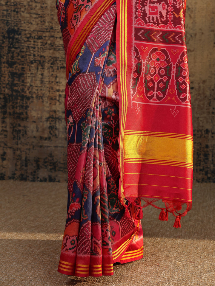 Multi Printed Silk Saree With Unstitched Blouse Piece