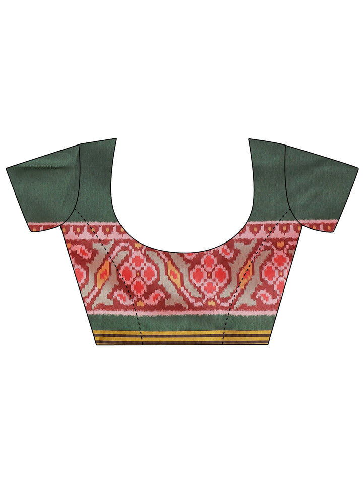 Green Printed Silk Saree With Unstitched Blouse Piece