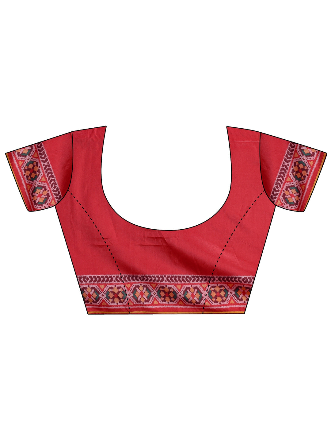 Red Ikat Printed Silk Saree With Unstitched Blouse Piece