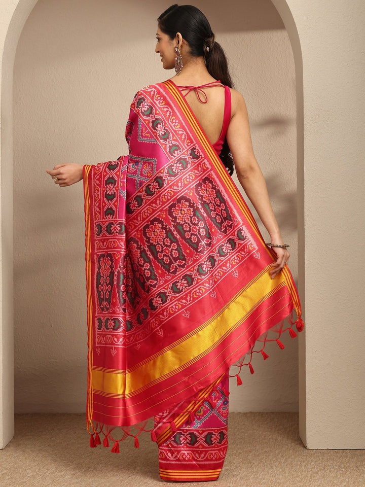 Pink Printed Silk Saree With Unstitched Blouse Piece