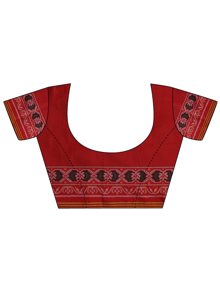 Red Ikat Printed Silk Saree With Unstitched Blouse Piece