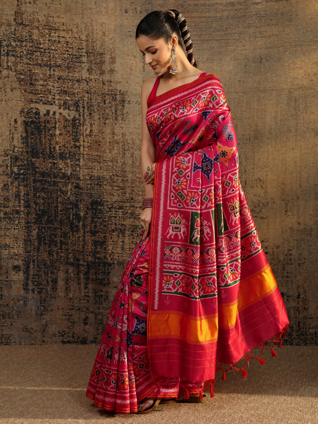 Multi Printed Silk Saree With Unstitched Blouse Piece