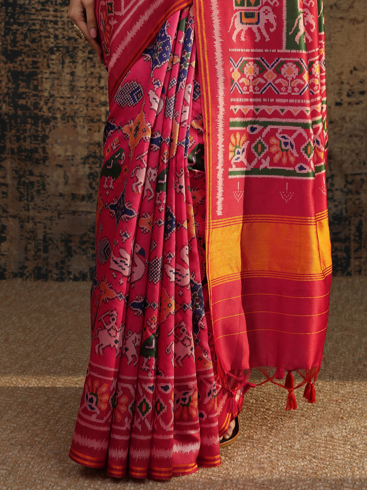 Multi Printed Silk Saree With Unstitched Blouse Piece
