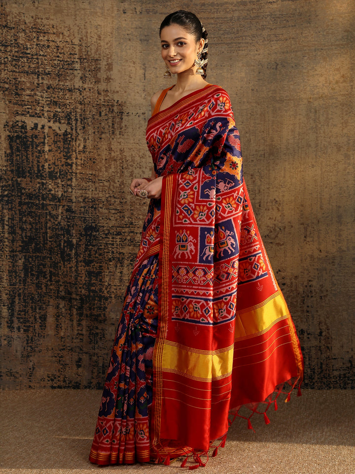 Multi Printed Silk Saree With Unstitched Blouse Piece