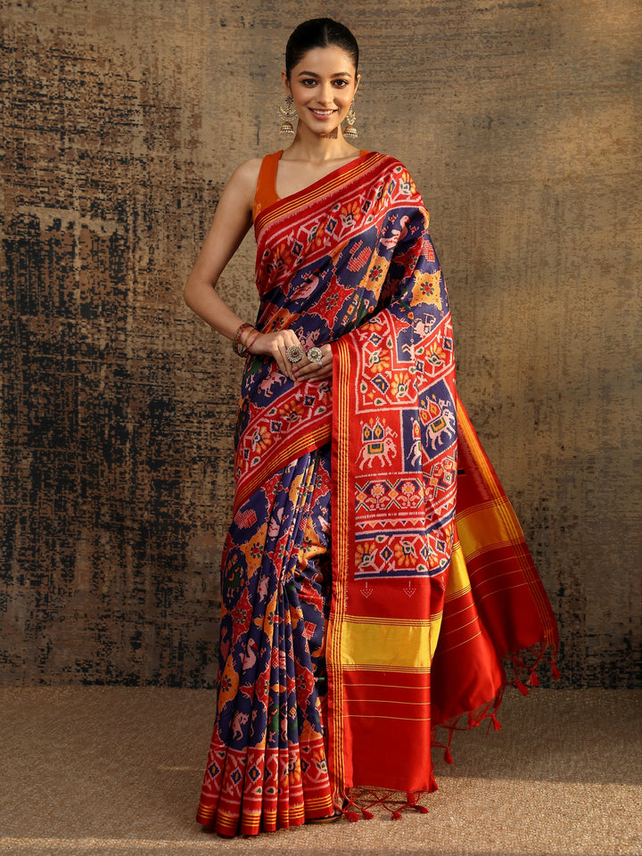 Multi Printed Silk Saree With Unstitched Blouse Piece