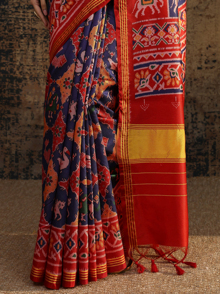Multi Printed Silk Saree With Unstitched Blouse Piece