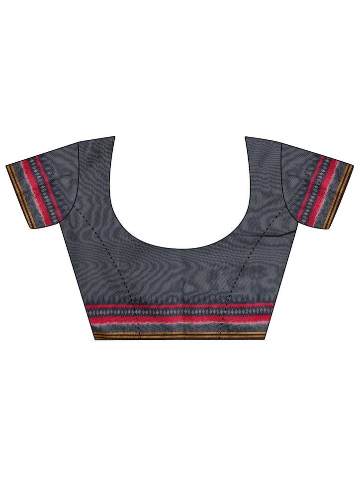 Grey Printed Silk Saree With Unstitched Blouse Piece