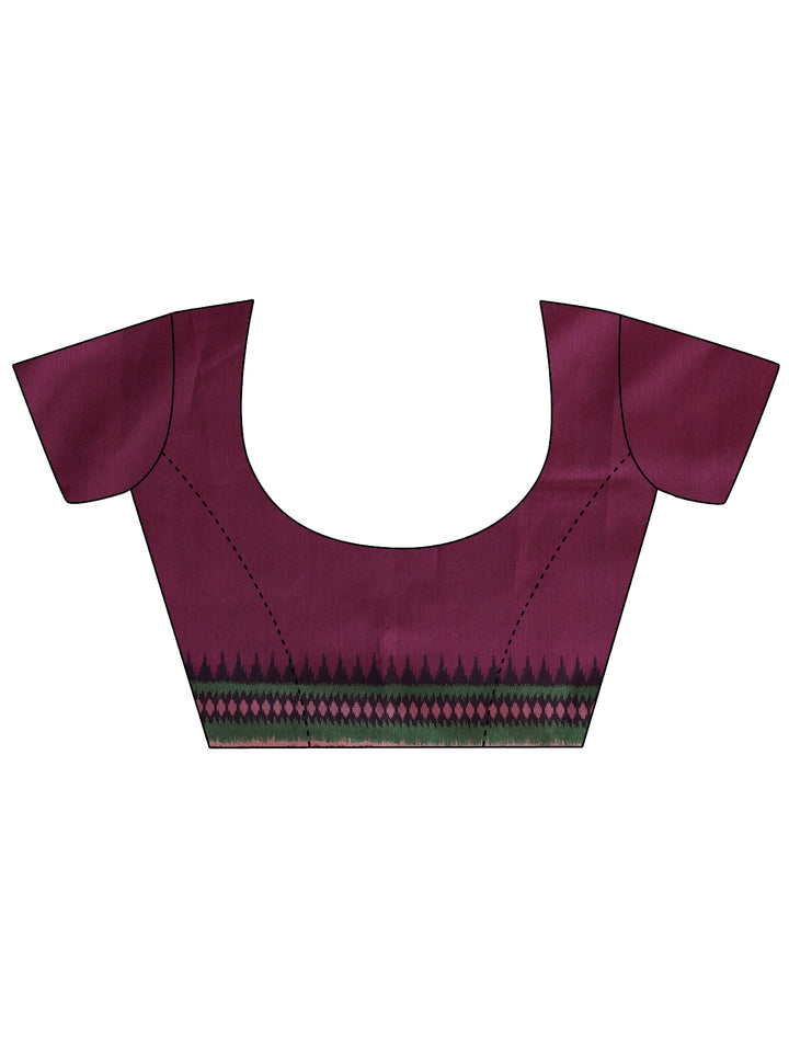 Purple Printed Silk Saree With Unstitched Blouse Piece