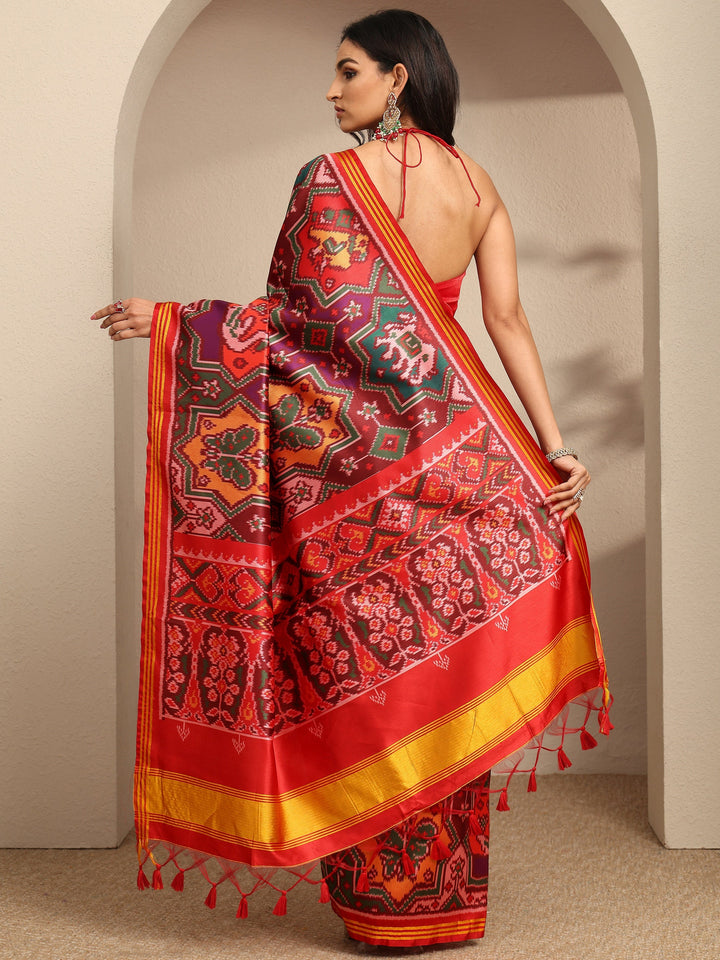 Multi Printed Silk Saree With Unstitched Blouse Piece