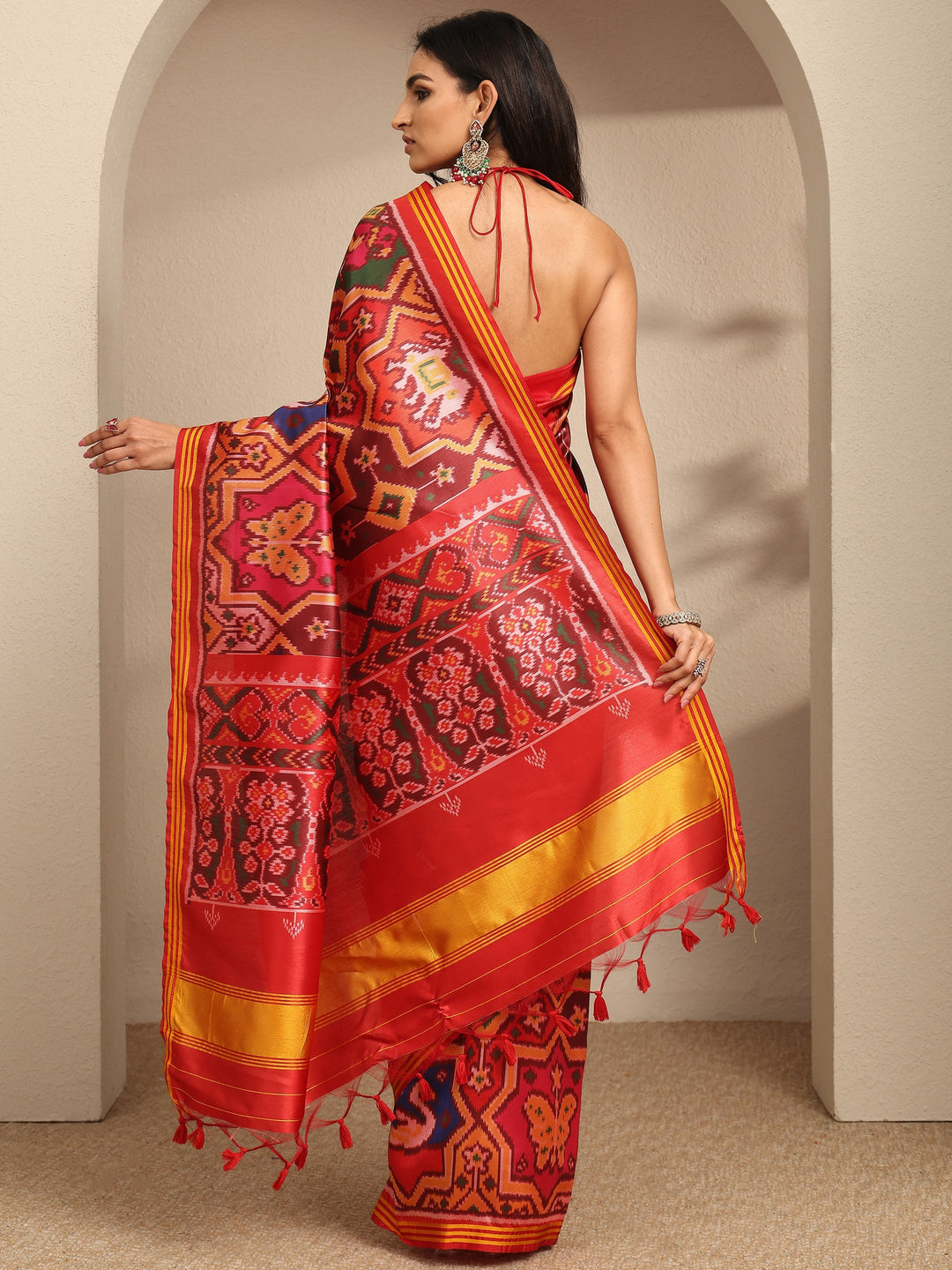 Multi Printed Silk Saree With Unstitched Blouse Piece