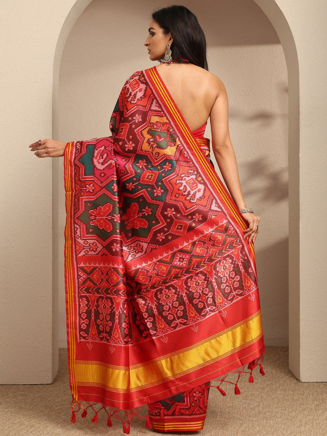Multi Printed Silk Saree With Unstitched Blouse Piece