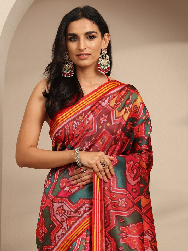 Multi Printed Silk Saree With Unstitched Blouse Piece