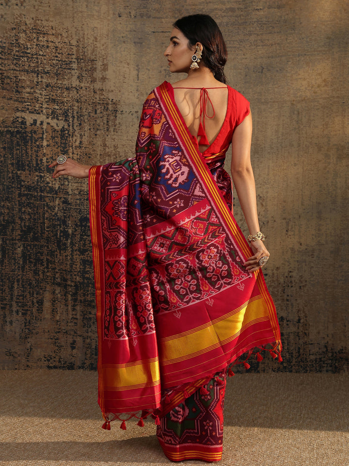 Multi Printed Silk Saree With Unstitched Blouse Piece