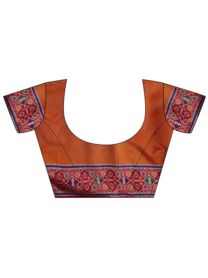 Orange Ikat Printed Silk Saree With Unstitched Blouse Piece
