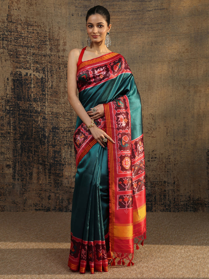 Green Solid Silk Saree With Unstitched Blouse Piece