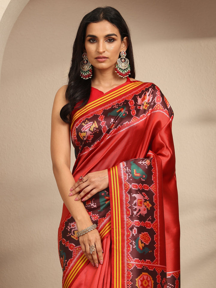 Red Solid Silk Saree With Unstitched Blouse Piece