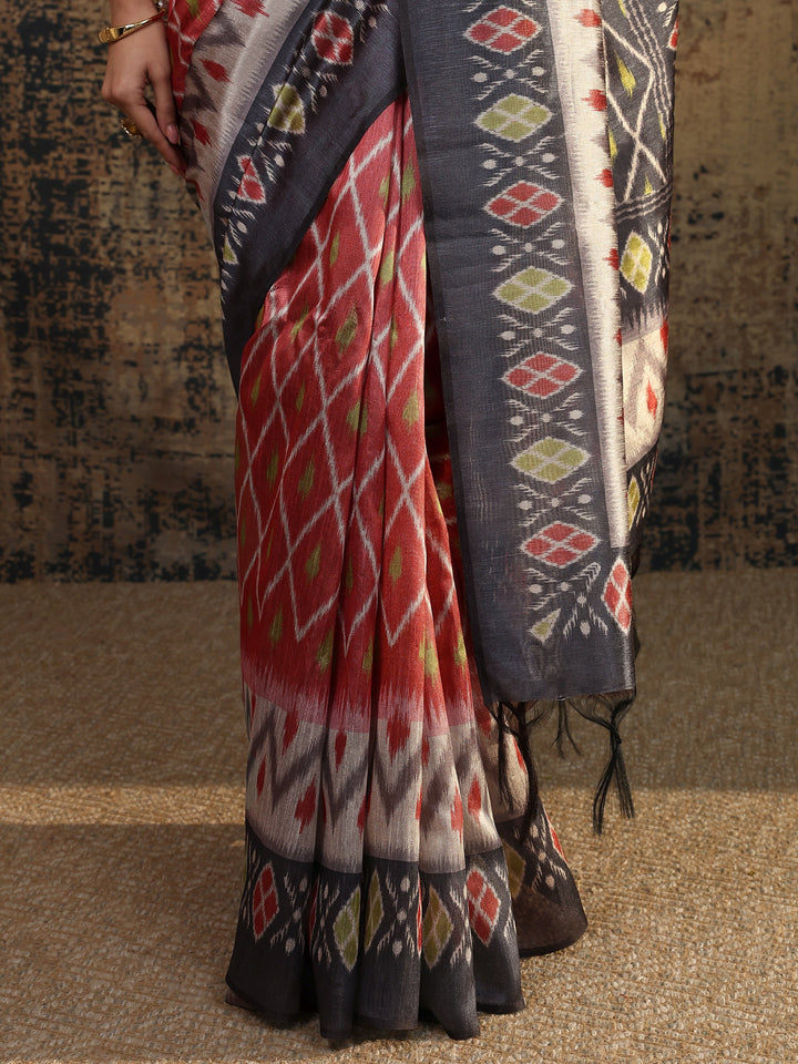 Orange Printed Silk Saree With Unstitched Blouse Piece