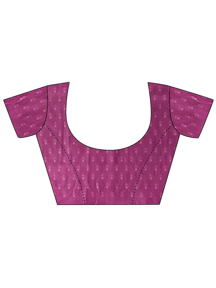 Purple Ikat Printed Silk Saree With Unstitched Blouse Piece