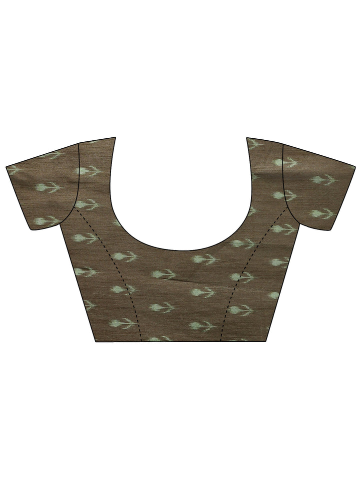 Green Ikat Printed Silk Saree With Unstitched Blouse Piece