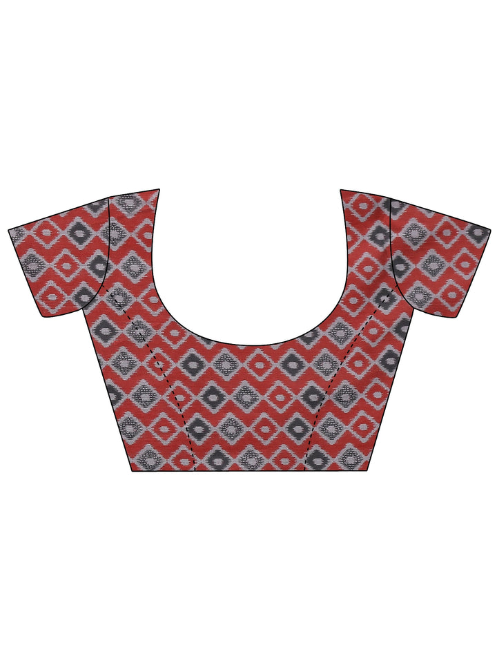 Red Ikat Solid Silk Saree With Unstitched Blouse Piece