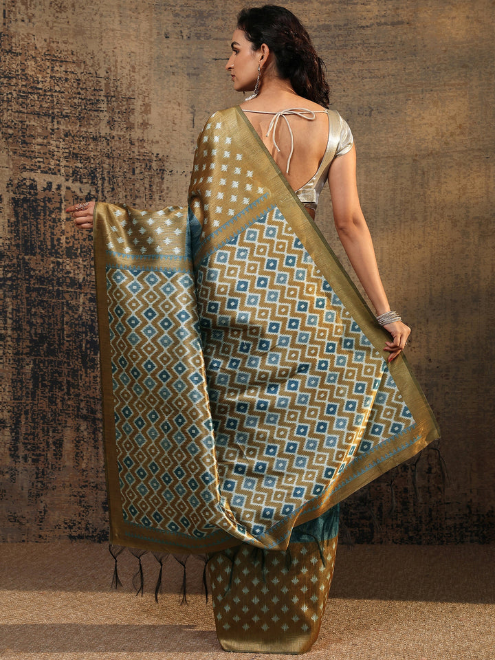 Gold Solid Silk Saree With Unstitched Blouse Piece