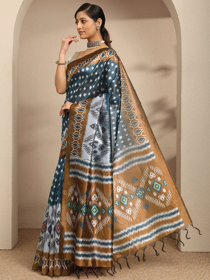 Multi Printed Silk Saree With Unstitched Blouse Piece