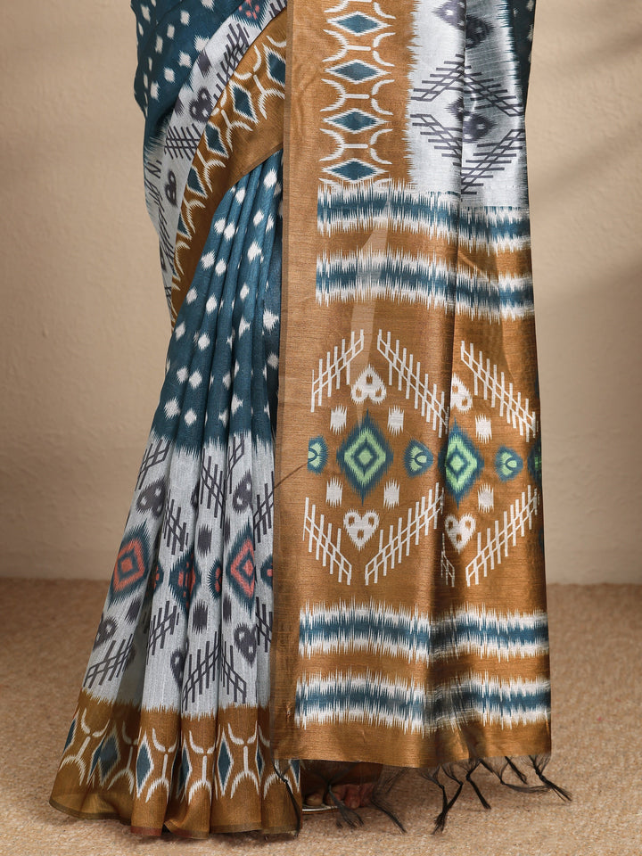Multi Printed Silk Saree With Unstitched Blouse Piece
