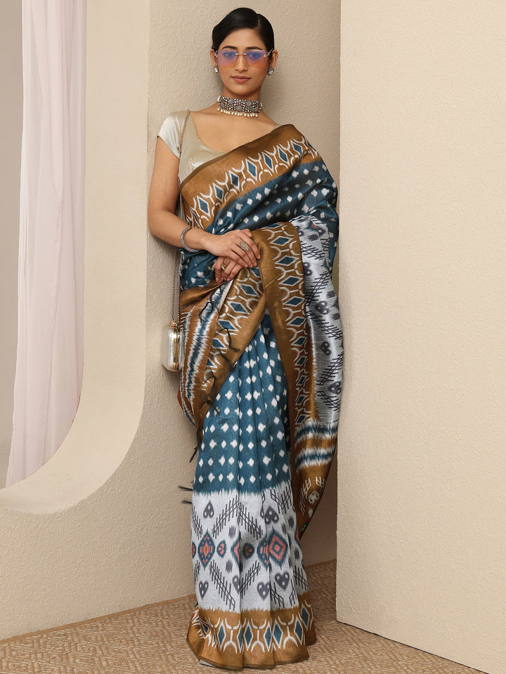Multi Printed Silk Saree With Unstitched Blouse Piece